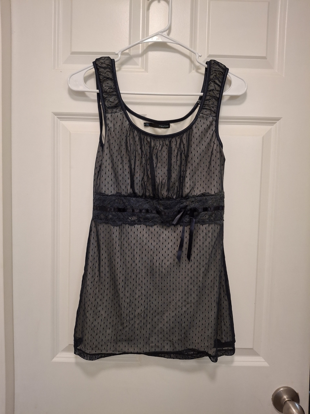 Maurices Navy Blue Sheer Polka Dot Sleeveless Tunic